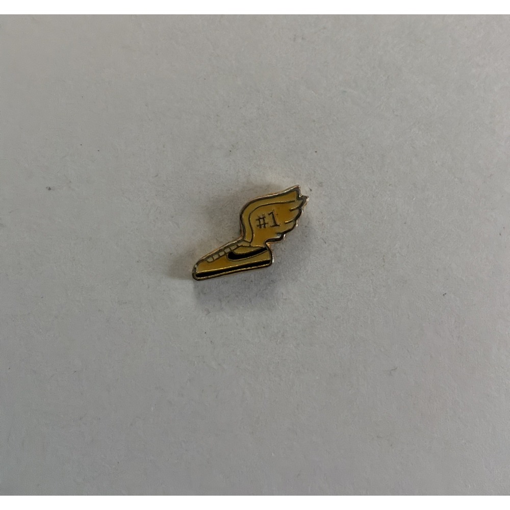 Nike Sneaker Swoosh Logo Pin Enamel Lapel Pin Gold Winged Shoe #1 Accessory